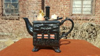 Swineside Ceramics Teapot With A Wood Stove Theme