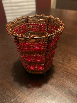 Partylite Moroccan Spice Beaded Votive Holder Red