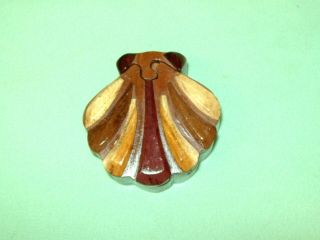 Wood Wooden Secret Drawer Puzzle Box Clam Shell Seashell Jewelry Trinket Box