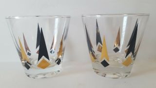 Golden Peaks By Anchor Hocking Mid Century Atomic Old Fashioned Glasses Set Of 2