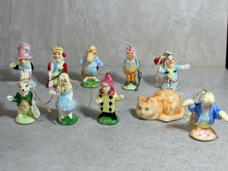 Set Of 10 Alice In Wonderland Porcelain Christmas Tree Ornaments