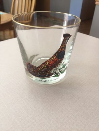 Wild Bird " Ruffed Grouse " Mixed Drink Glass With Gold Trim On Top