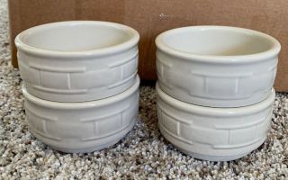 Longaberger Pottery Ivory Woven Tradition Custard Cups Dishes Set Of 4 Usa