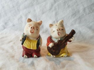 Vintage Ceramic Accordion & Guitar - Musical Pigs Salt And Pepper Shakers
