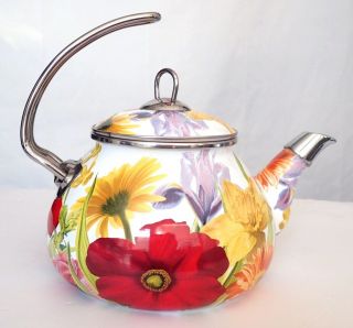 Retired Pioneer Woman 2.  3 Qt Tea Kettle Flower Garden Floral Teapot Enameled