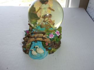 African American Musical Snow Globe Angel Watching Over Children