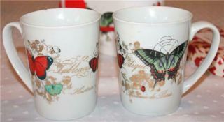 Fringe Fine Porcelain Get - Together Mugs Set Of 2 Holly Butterfly Pattern
