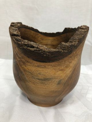 Black Walnut Hand Turned Wood Bowl Vase Signed On Bottom Handmade