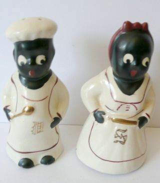 Vintage M K Handpainted Ceramic Mammy Pappy Black Americana Salt Pepper Shakers
