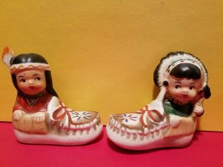 Native American Children In Moccasins Salt And Pepper Shakers Boy And Girl Japan