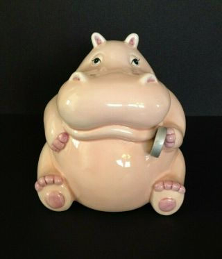 Vintage Fitz & Floyd Hippopotamus Hippo Pink Piggy Bank - Euc