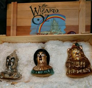 1997 Kurt Adler Polonaise Wizard Of Oz Ornaments Wooden Crate Set Of 3