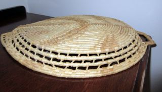 Handwoven Coiled Grass Shallow Basket Tray /Wall Décor Handle 16 