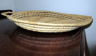 Handwoven Coiled Grass Shallow Basket Tray /Wall Décor Handle 16 