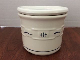 Longaberger Pottery Blue Woven Traditions 1 Pint Crock With Lid/coaster