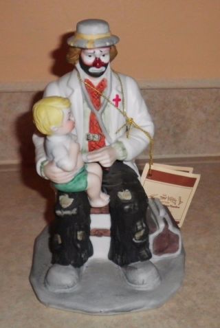 Emmett Kelly Jr.  Porcelain Figurine Clown Doctor With Child On Knee By Flambro