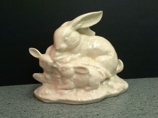 White Ceramic Rabbit Figurine With 2 Baby Bunnies