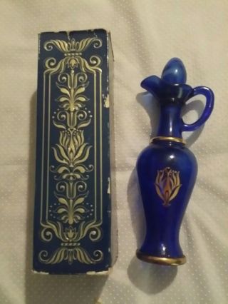 Vintage Avon Skin - So - Soft Nile Blue Glass Gold Trim Bath Oil Bottle.