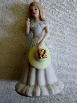 Enesco Growing Up Birthday Girl Age 12 Brunette & Lavender Dress Figurine