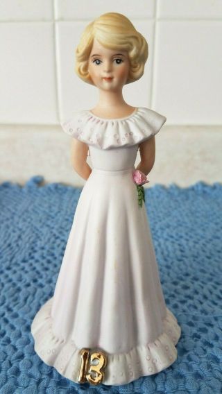 Enesco Growing Up Birthday Girls Age 13 Blonde Figurine 1981 Cake Topper Vintage