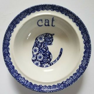 Norma Sherman Blue Calico Cat Dish - Royal Crownford Staffordshire England - 6 "