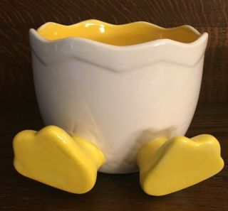 Cracked Egg Bowl Or Planter W/ Duck Feet Bella Casa By Ganz White Yellow