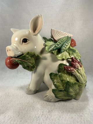 Fitz And Floyd Classics French Market Pig Porcelain Cookie Jar Canister