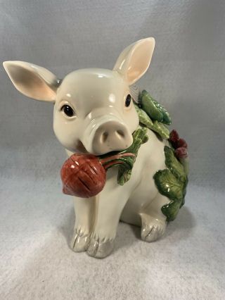 Fitz and Floyd Classics French Market Pig Porcelain Cookie Jar Canister 3