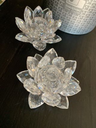 Swarovski Footed Crystal Lotus Flower Candle Stick Holders.