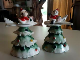 1950s Atomic Santa & Mrs.  Claus In Rockets Figures Christmas Salt & Pepper Set
