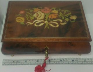 Vintage Italian Wood Inlay Marquetry Jewelry Trinket Music Box Torna A Surriento
