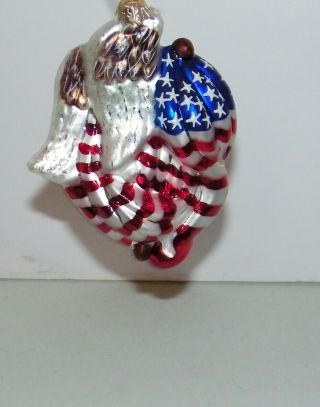 Christopher Radko Blown Glass Bald Eagle US Flag Patriotic 4th of July Ornament 4