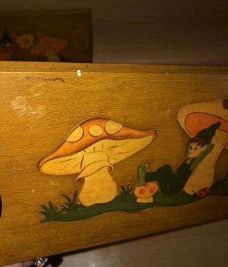 (2) Cunningham Art Products 1972 Vintage Wooden Mushroom Art Plaques Hand Paint 6