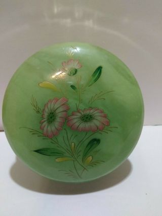 Vintage Floral Alabaster Hand Carved Round Trinket Box.  Jade Green