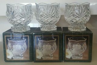 Set Of 3 Crystal Clear Signatures Candle Votive Holders 24 Pct Lead Crystal