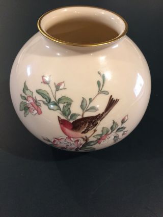 Retired Lenox Serenade Bird 7 - 1/2” Globe Vase With Floral Pattern 24k Good Trim