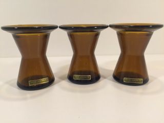 3 Vintage Dansk Mid Century Amber Glass Candle Holders Or Vases Made In Finland