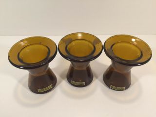 3 Vintage Dansk Mid Century Amber Glass Candle Holders Or Vases Made in Finland 2