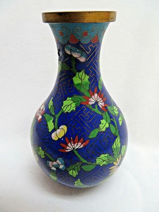 Vintage Blue Chinese Cloisonne Vase 5 "