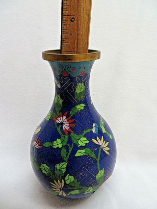 Vintage Blue Chinese Cloisonne Vase 5 