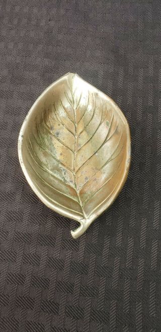 Small Occupied Japan Metal Leaf Dish Silver Plated 2