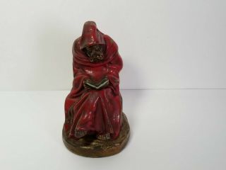 Armor Bronze Signed / Marked Red Robed Reading Monk Bookend 7 