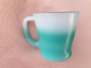 Vintage Fire King D Handle Mug Cup Turquoise Teal Ombre Gold Retro 70s Pyrex