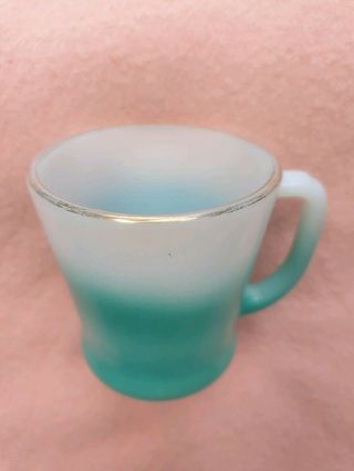 Vintage Fire King D Handle Mug Cup Turquoise Teal Ombre Gold Retro 70s pyrex 2