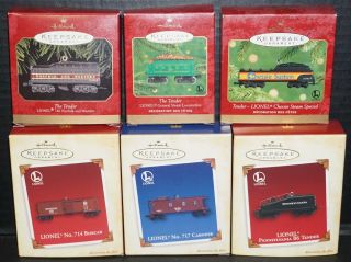 6 Hallmark Keepsake Lionel Train Ornaments W/ Boxes Years 1999 - 2001,  2005 Euc