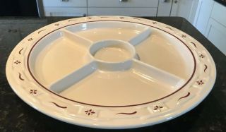 Longaberger Pottery Woven Traditions Red Paprika Divided Dish Relish Tray