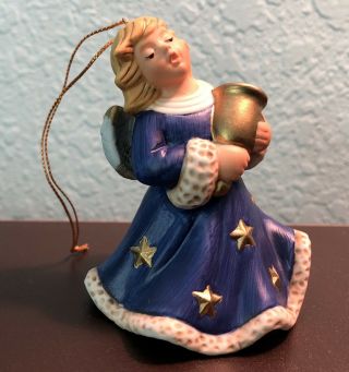 1998 5th Edition Goebel Annual Angel Bell Ornament With Bell Stars Blue Dress