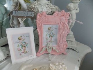 Shabby Victorian Picture Frame W/ Christie Repasy Cherub Rose Canvas Card Print