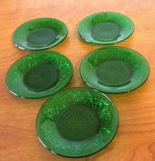 Anchor Hocking Emerald Green Oatmeal Sandwich Tiara Saucers Set Of 5