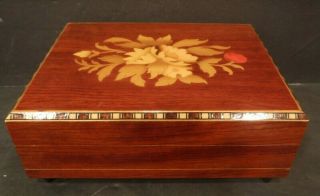 Wooden Music Storage Jewelry Box With Finish &flowers On Lid Made In Italy